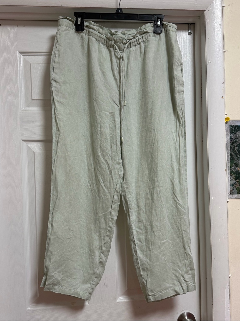MANGO women Linen Jogger Pants Aqua Green Large Adjustable Waist